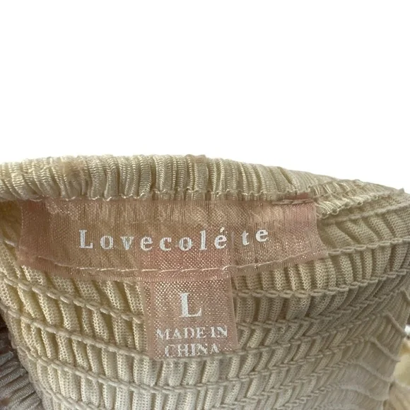 Lovecolette womens Tiered Smocked Tie waist Mini Dress Sz Large Yellow Lined - Picture 9 of 9